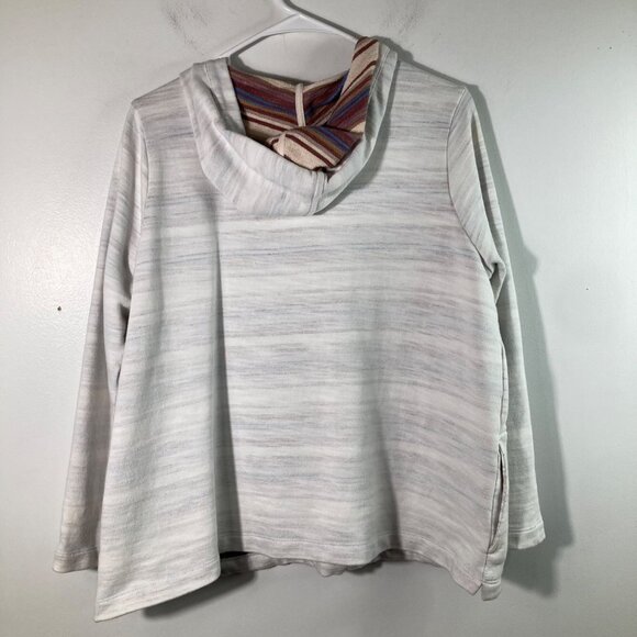 Womens Pure Jill V Neck Hoodie White Gray Striped Inner Brown Blue L Cotton Kang - Picture 2 of 9
